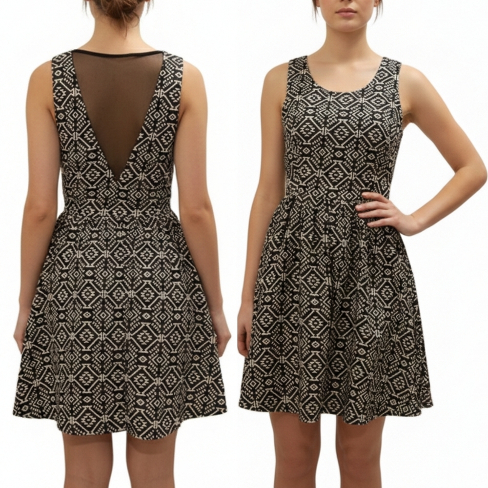 🟣 XS Dex 1963 Geometric Black and White Sleeveless Mini Dress